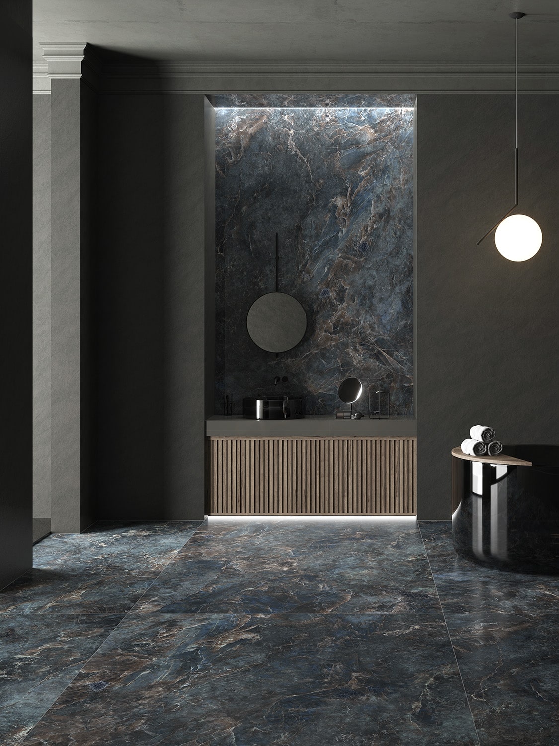Baños oscuros y elegantes